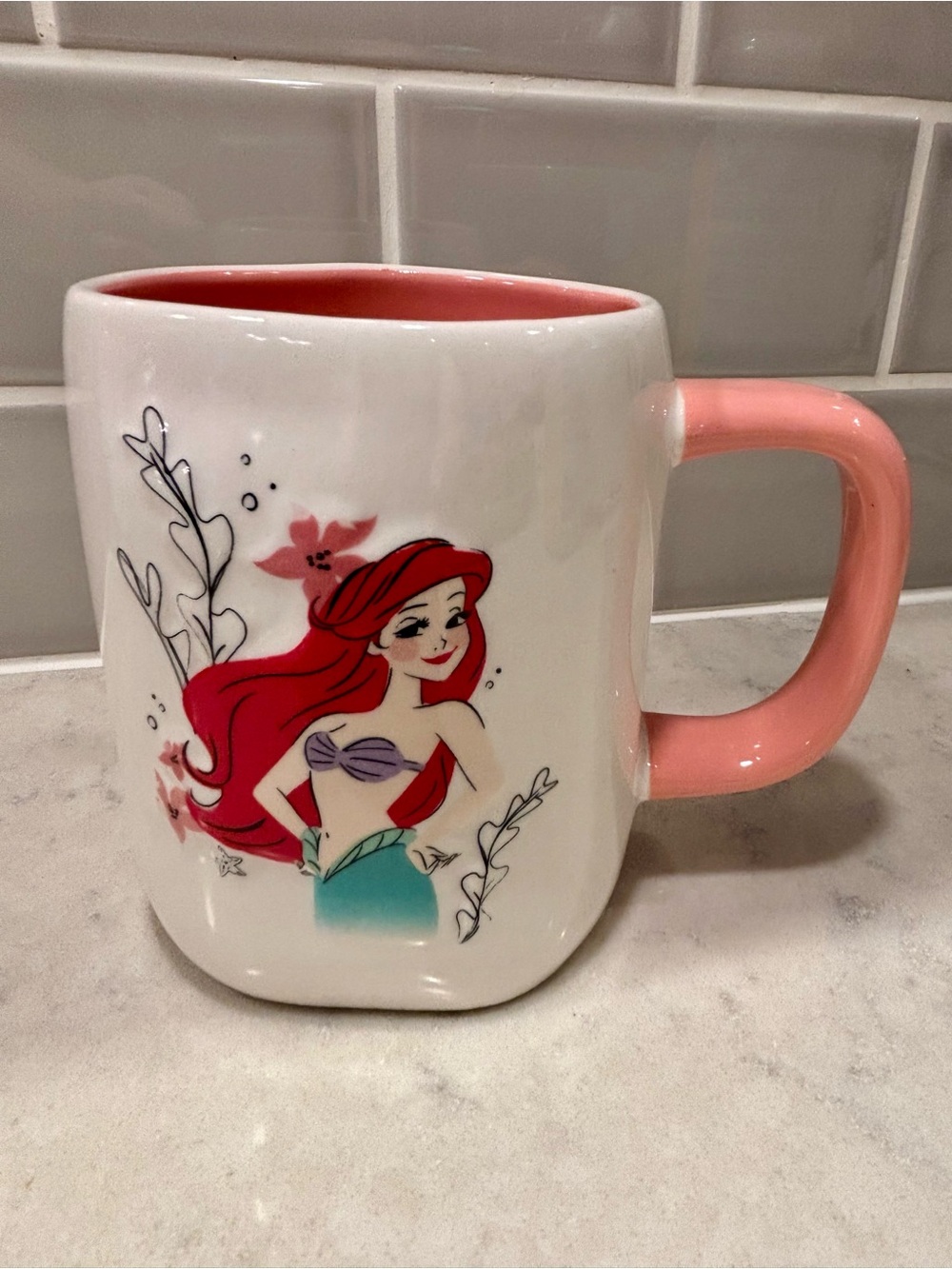 Rae Dunn Disney Princess LITTLE MERMAID Double Sided Ceramic Mug - LARGE pink